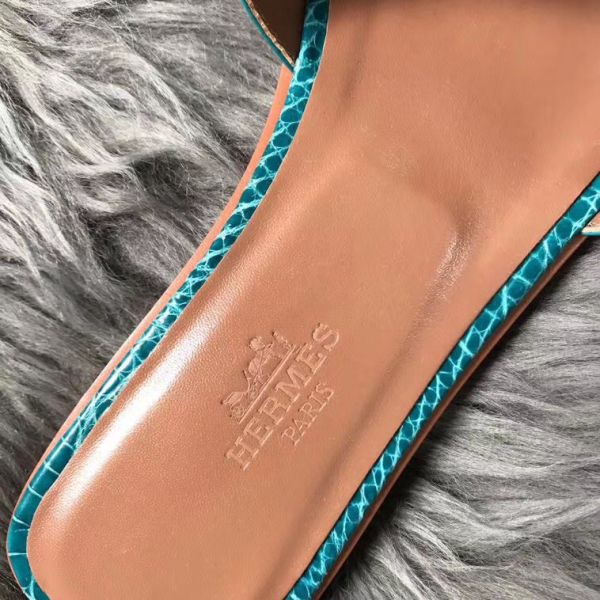 HERM Oran Sandals In Blue Paon Shiny Niloticus Crocodile