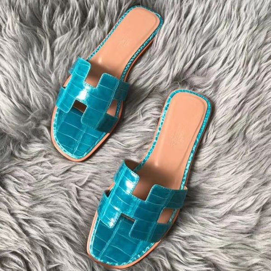 HERM Oran Sandals In Blue Paon Shiny Niloticus Crocodile