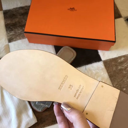 HERM Oran Sandals In Grey Shiny Niloticus Crocodile