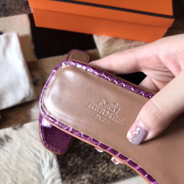 HERM Oran Sandals In Purple Shiny Niloticus Crocodile