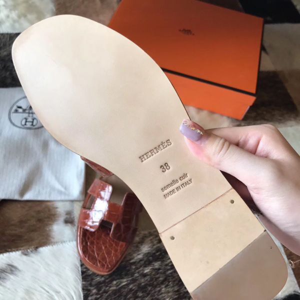 HERM Oran Sandals In Orange Shiny Niloticus Crocodile