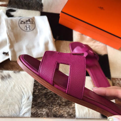 HERM Oran Slide Sandals In Anemone Epsom Calfskin