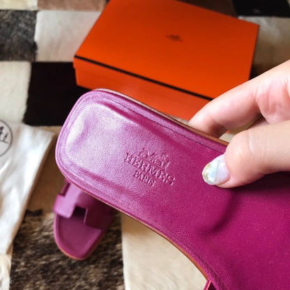 HERM Oran Slide Sandals In Anemone Epsom Calfskin