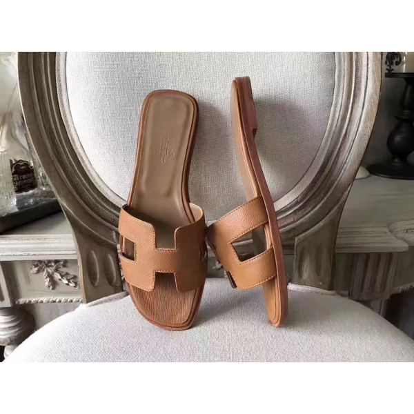 HERM Oran Sandals In Brown Epsom Leather