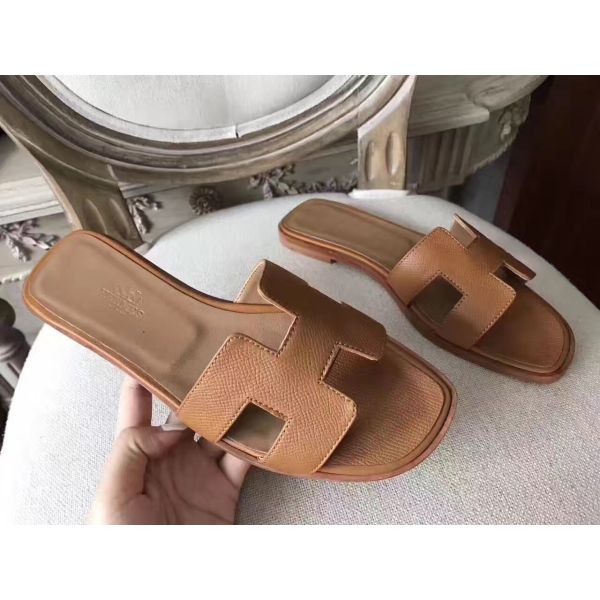 HERM Oran Sandals In Brown Epsom Leather