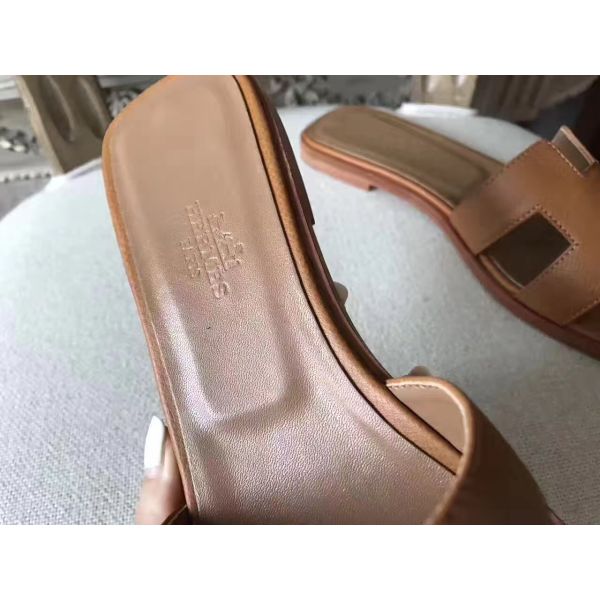 HERM Oran Sandals In Brown Epsom Leather