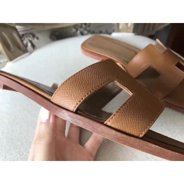 HERM Oran Sandals In Brown Epsom Leather