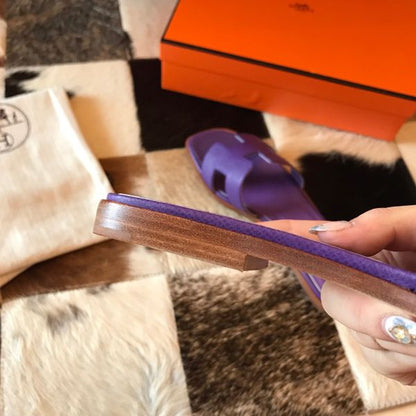 HERM Oran Slide Sandals In Crocus Epsom Calfskin