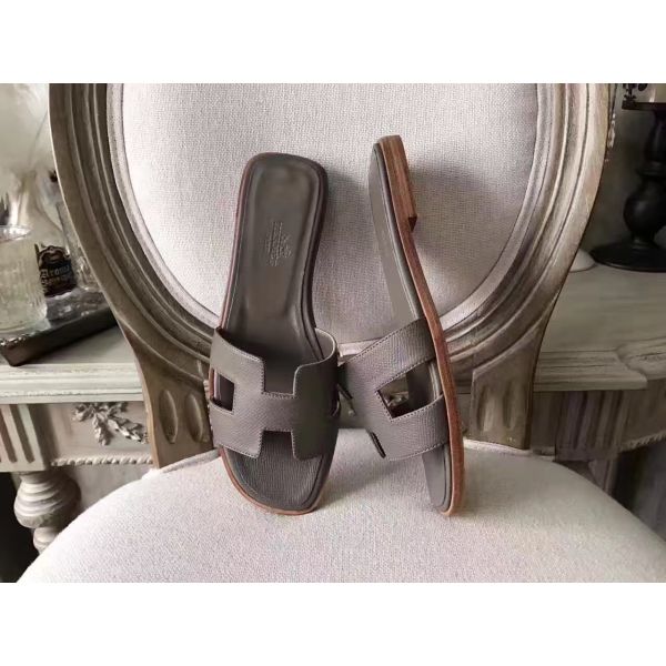 HERM Oran Sandals In Etoupe Epsom Leather