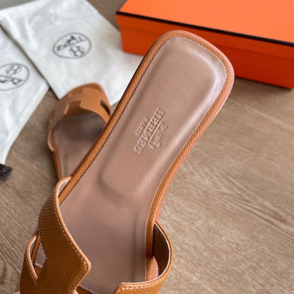 HERM Oran Slide Sandals In Gold Epsom Calfskin