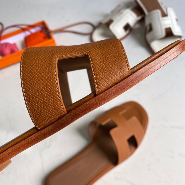 HERM Oran Slide Sandals In Gold Epsom Calfskin