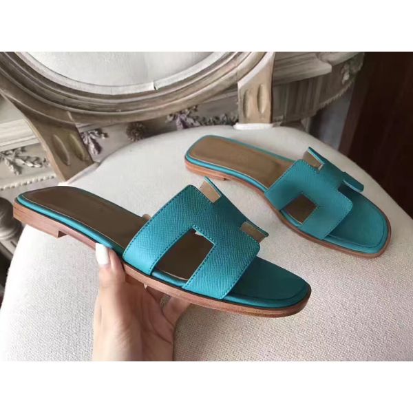 HERM Oran Sandals In Lagon Epsom Leather