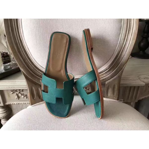 HERM Oran Sandals In Malachite Epsom Leather