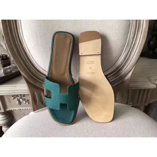 HERM Oran Sandals In Malachite Epsom Leather