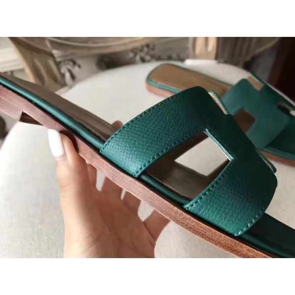 HERM Oran Sandals In Malachite Epsom Leather