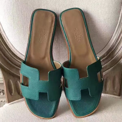 HERM Oran Sandals In Malachite Epsom Leather