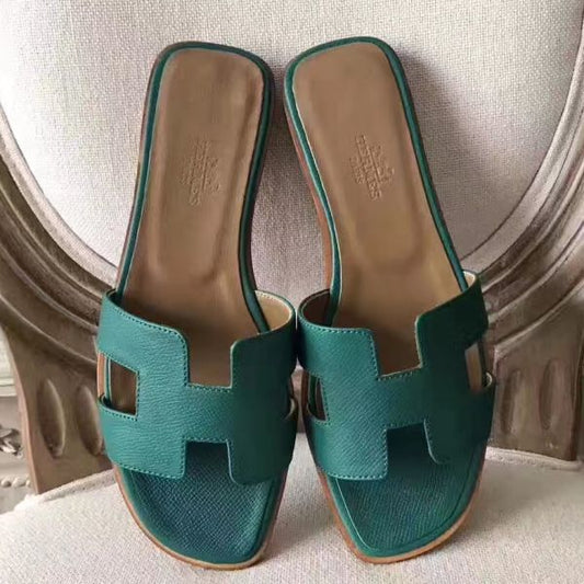 HERM Oran Sandals In Malachite Epsom Leather