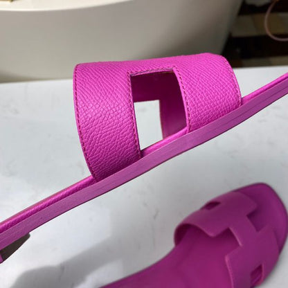 HERM Oran Slide Sandals In Magnolia Epsom Calfskin