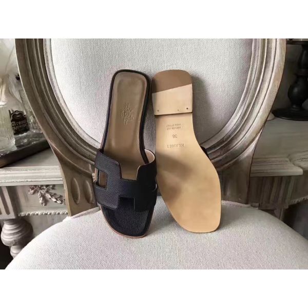 HERM Oran Sandals In Black Epsom Leather