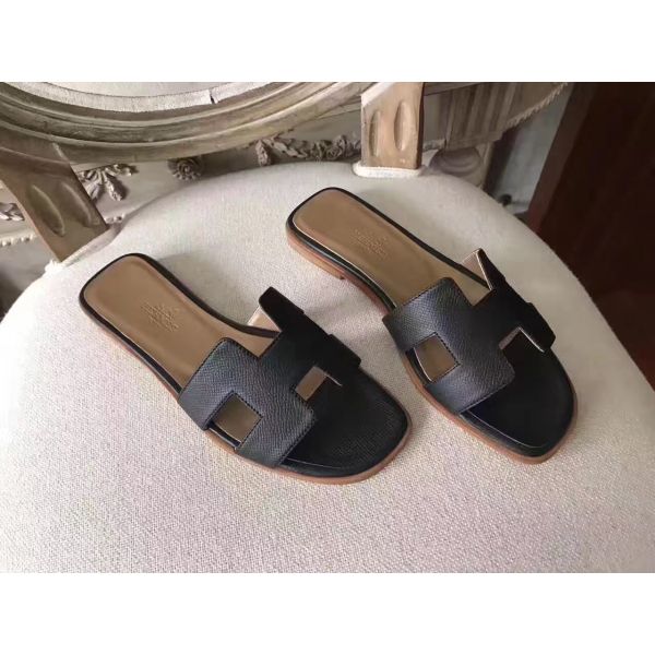 HERM Oran Sandals In Black Epsom Leather
