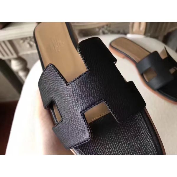 HERM Oran Sandals In Black Epsom Leather