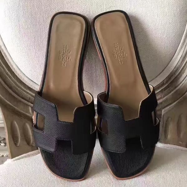 HERM Oran Sandals In Black Epsom Leather