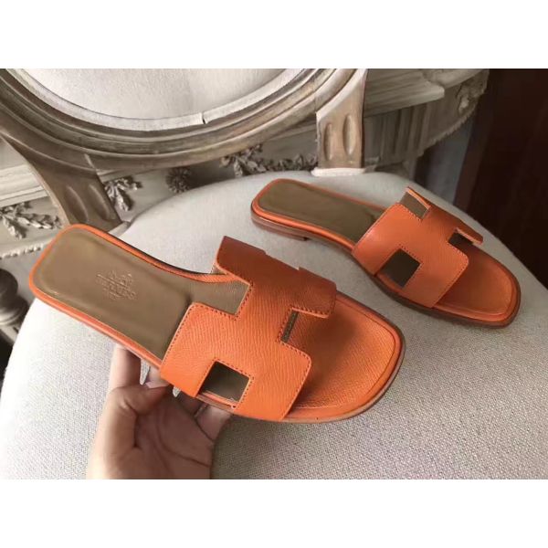HERM Oran Sandals In Orange Epsom Leather