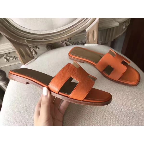 HERM Oran Sandals In Orange Epsom Leather