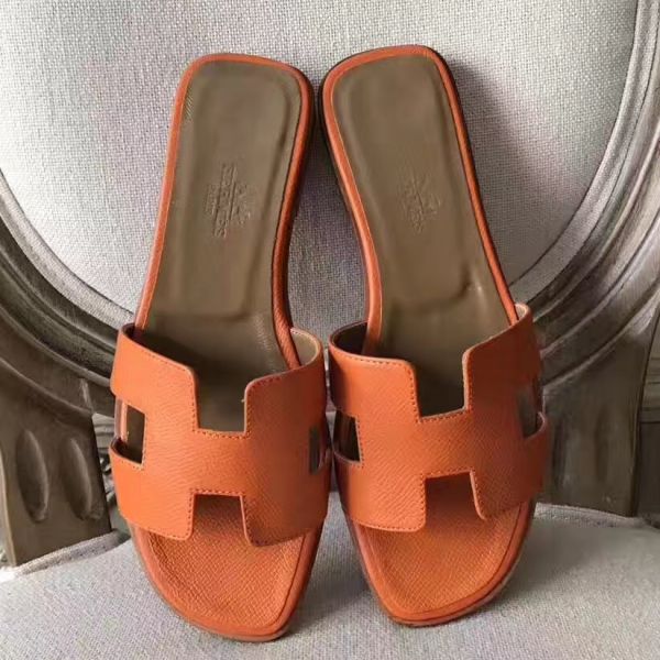 HERM Oran Sandals In Orange Epsom Leather