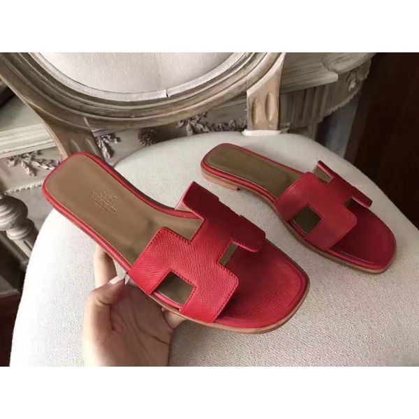 HERM Oran Sandals In Red Epsom Leather