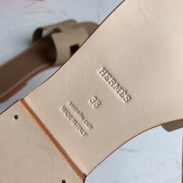 HERM Oran Slide Sandals In Trench Epsom Calfskin