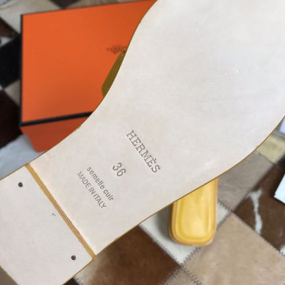 HERM Oran Slide Sandals In Yellow Epsom Calfskin