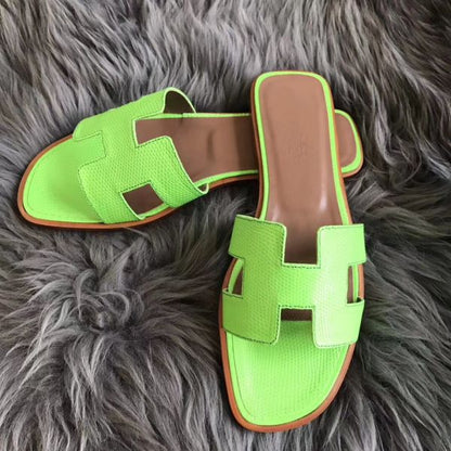 HERM Oran Sandals In Apple Green Lizard Leather