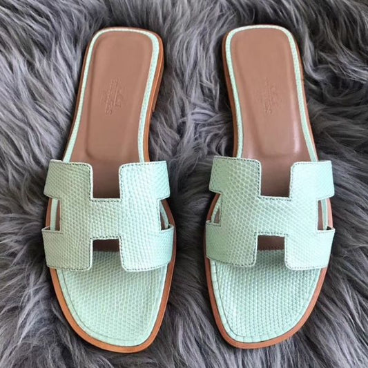 HERM Oran Sandals In Aqua Lizard Leather