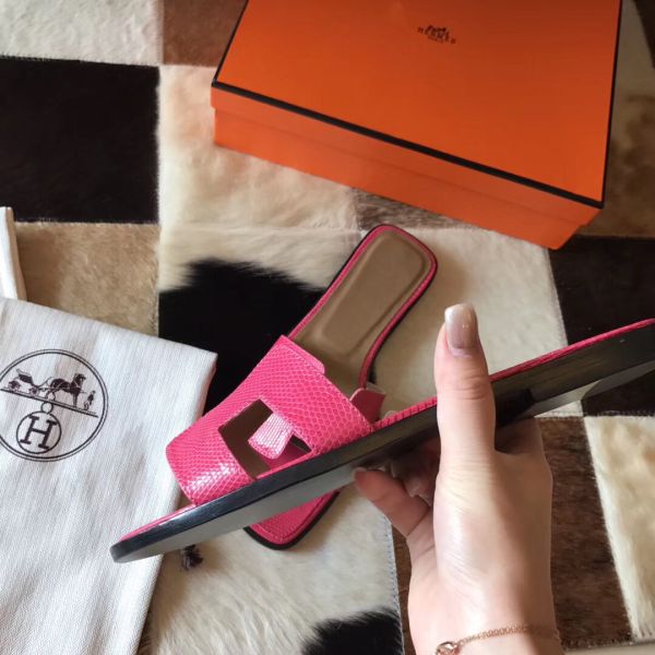 HERM Oran Sandals In Rose Red Lizard Leather