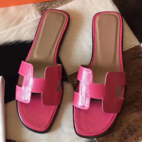 HERM Oran Sandals In Rose Red Lizard Leather