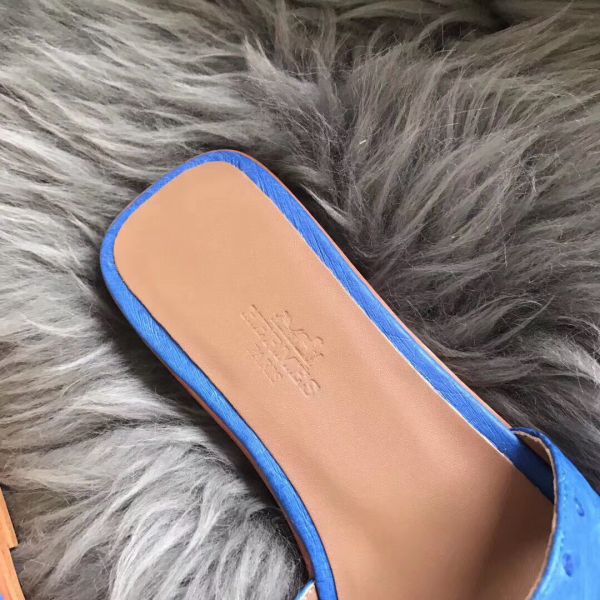 HERM Oran Sandals In Blue Hydra Ostrich Leather