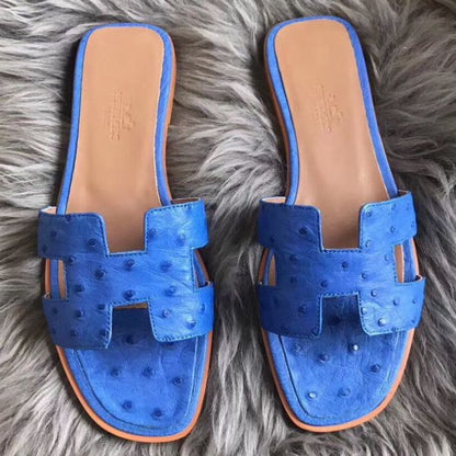 HERM Oran Sandals In Blue Hydra Ostrich Leather