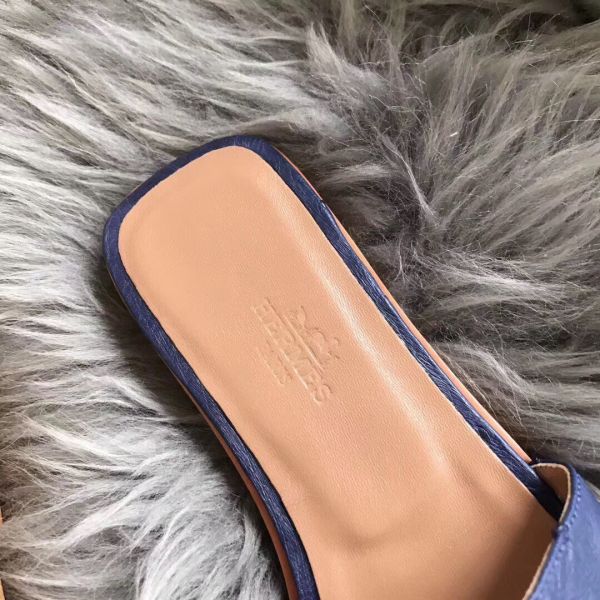 HERM Oran Sandals In Blue Ostrich Leather