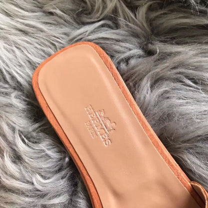 HERM Oran Sandals In Brown Ostrich Leather