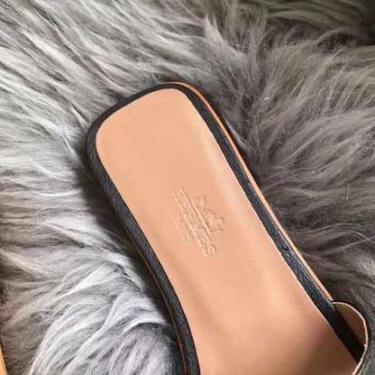 HERM Oran Sandals In Black Ostrich Leather