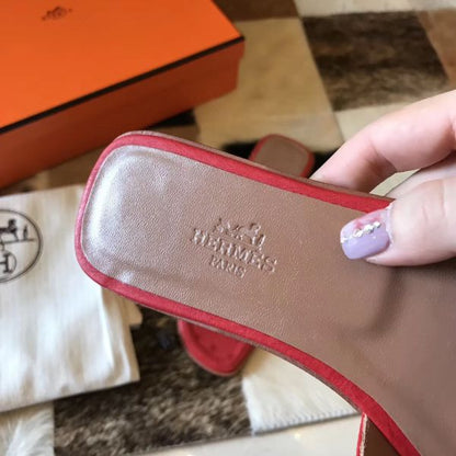 HERM Oran Sandals In Red Ostrich Leather