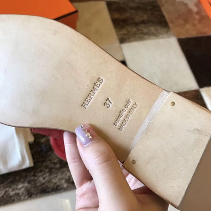 HERM Oran Sandals In Red Ostrich Leather