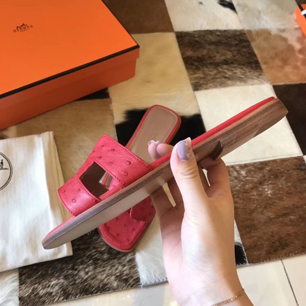 HERM Oran Sandals In Red Ostrich Leather