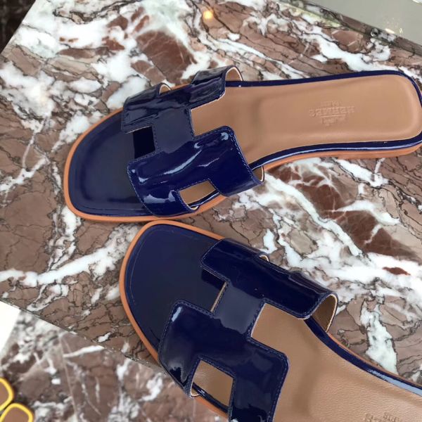 HERM Oran Sandals In Blue Patent Leather