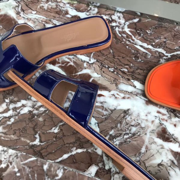 HERM Oran Sandals In Blue Patent Leather