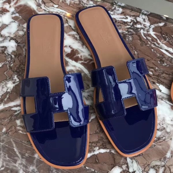 HERM Oran Sandals In Blue Patent Leather