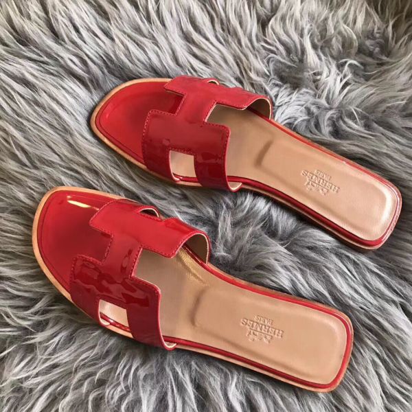 HERM Oran Sandals In Red Patent Leather