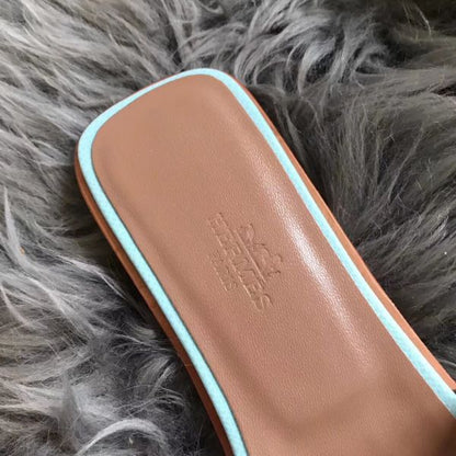 HERM Oran Perforated Sandals In Blue Atoll Epsom Leather