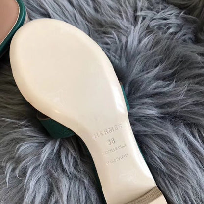 HERM Oran Perforated Sandals In Malachite Epsom Leather